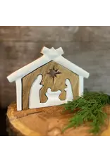 Wholesale Home Decor/Faire Wooden Nativity with White Enamel 7x5in