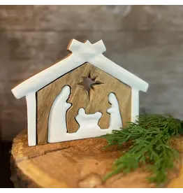 Wholesale Home Decor/Faire Wooden Nativity with White Enamel 7x5in