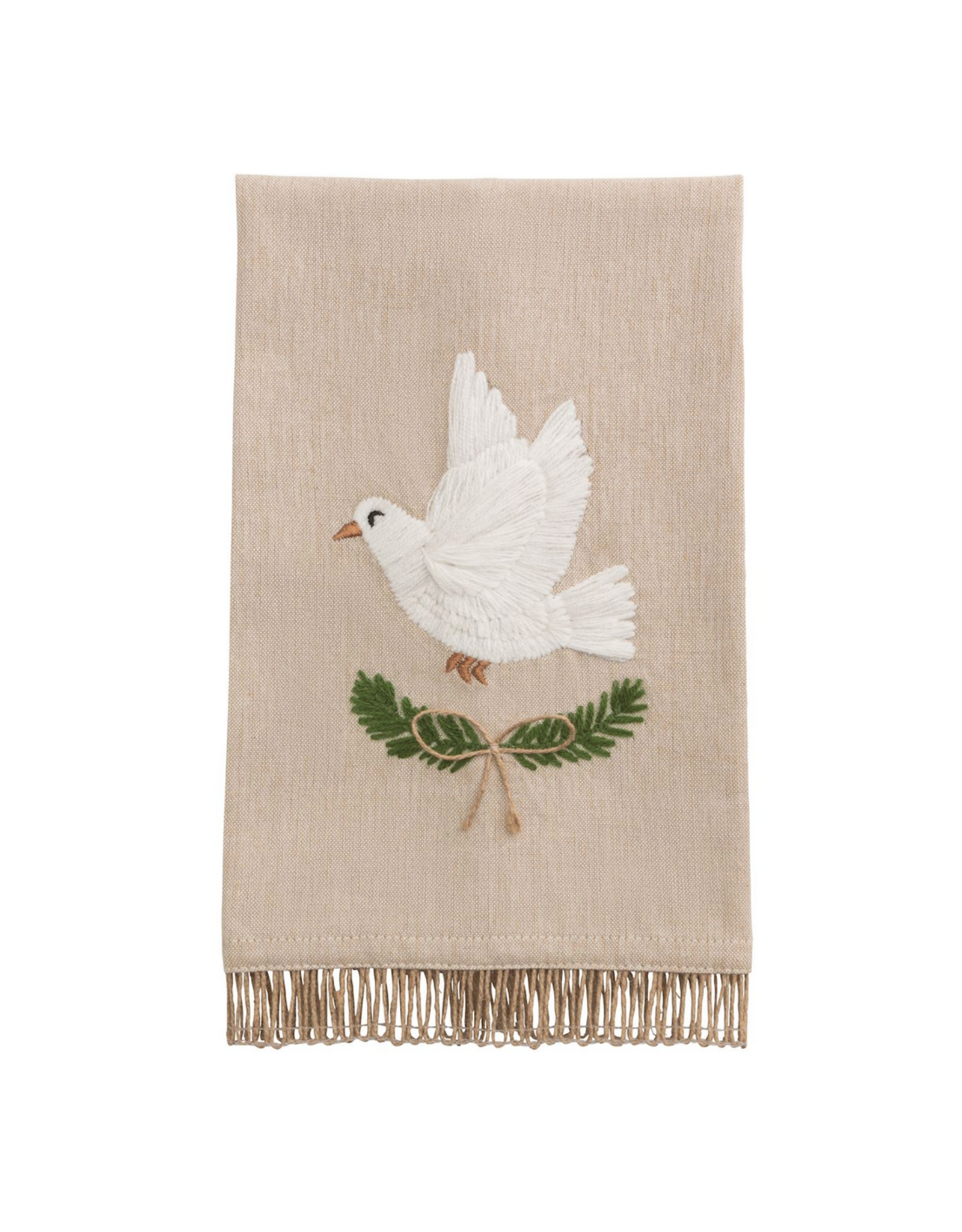 Mud Pie Dove White Christmas Embroidered Towel