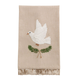 Mud Pie Dove White Christmas Embroidered Towel