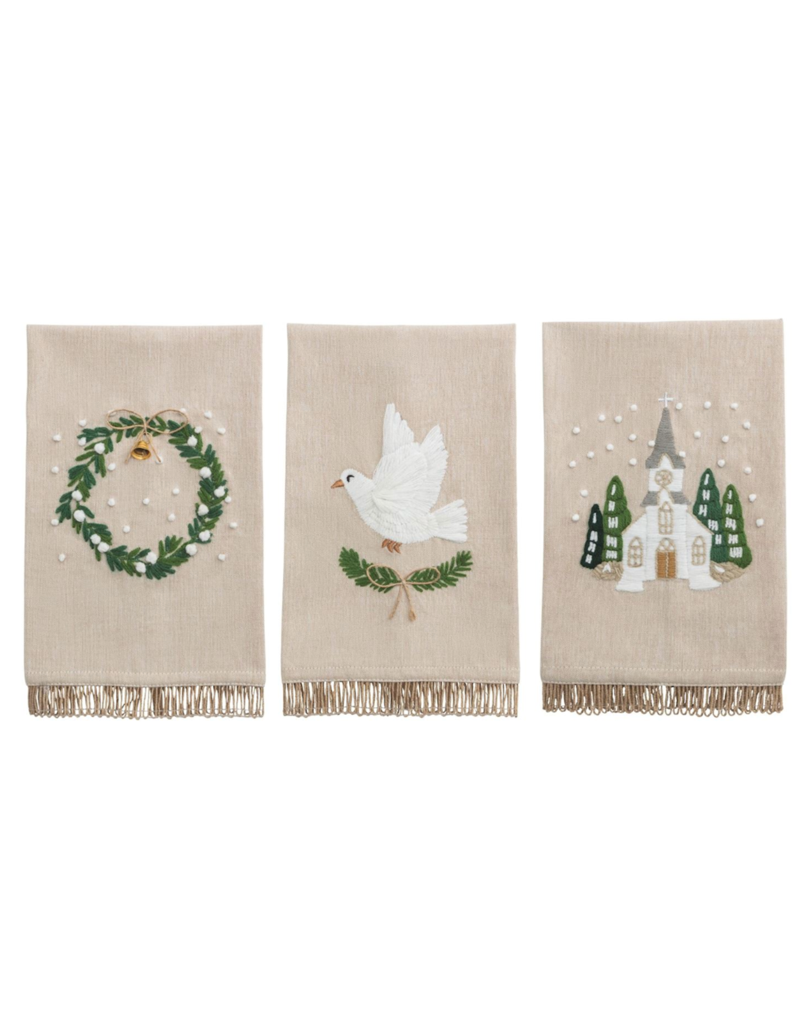Mud Pie Dove White Christmas Embroidered Towel