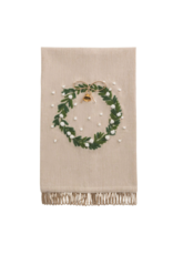 Mud Pie Wreath White Christmas Embroidered Towel
