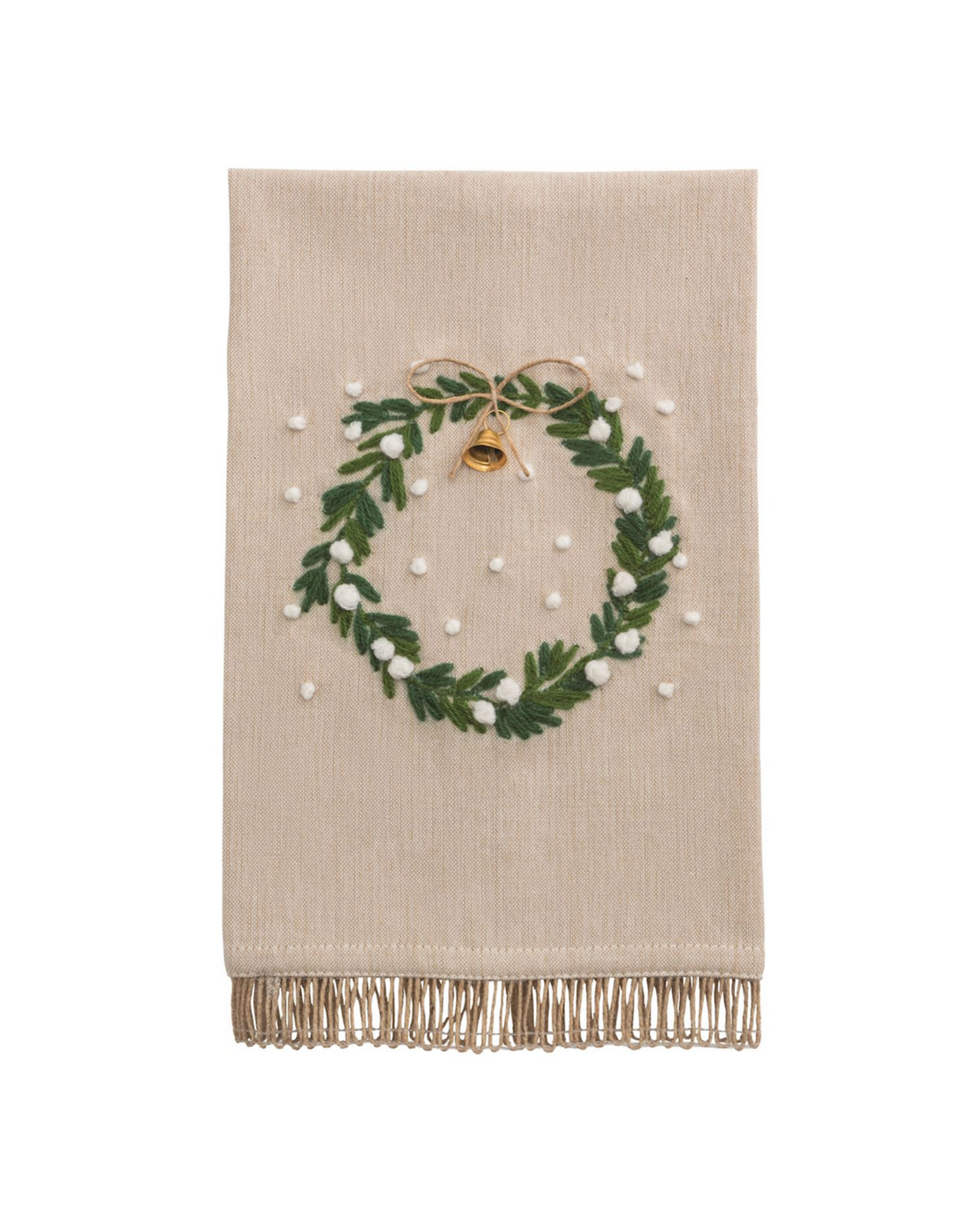 Mud Pie Wreath White Christmas Embroidered Towel