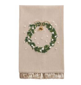 Mud Pie Wreath White Christmas Embroidered Towel