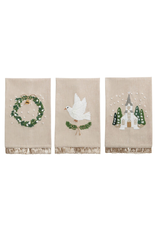 Mud Pie Wreath White Christmas Embroidered Towel