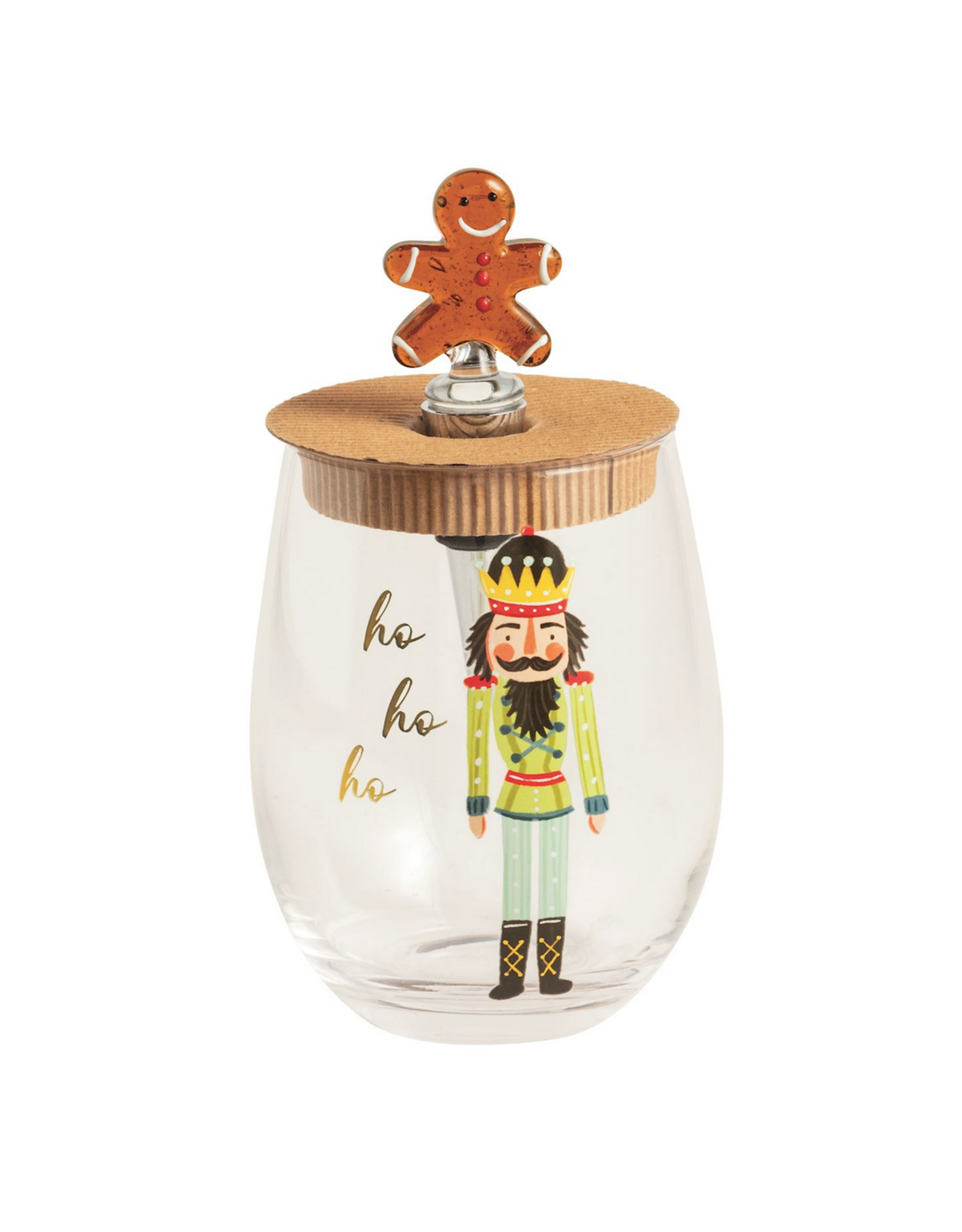 Mud Pie Gingerbread Nutcracker Wine Glass & Stopper Set