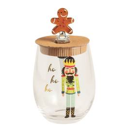 Mud Pie Gingerbread Nutcracker Wine Glass & Stopper Set