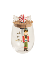 Mud Pie Peppermint Nutcracker Wine Glass & Stopper Set