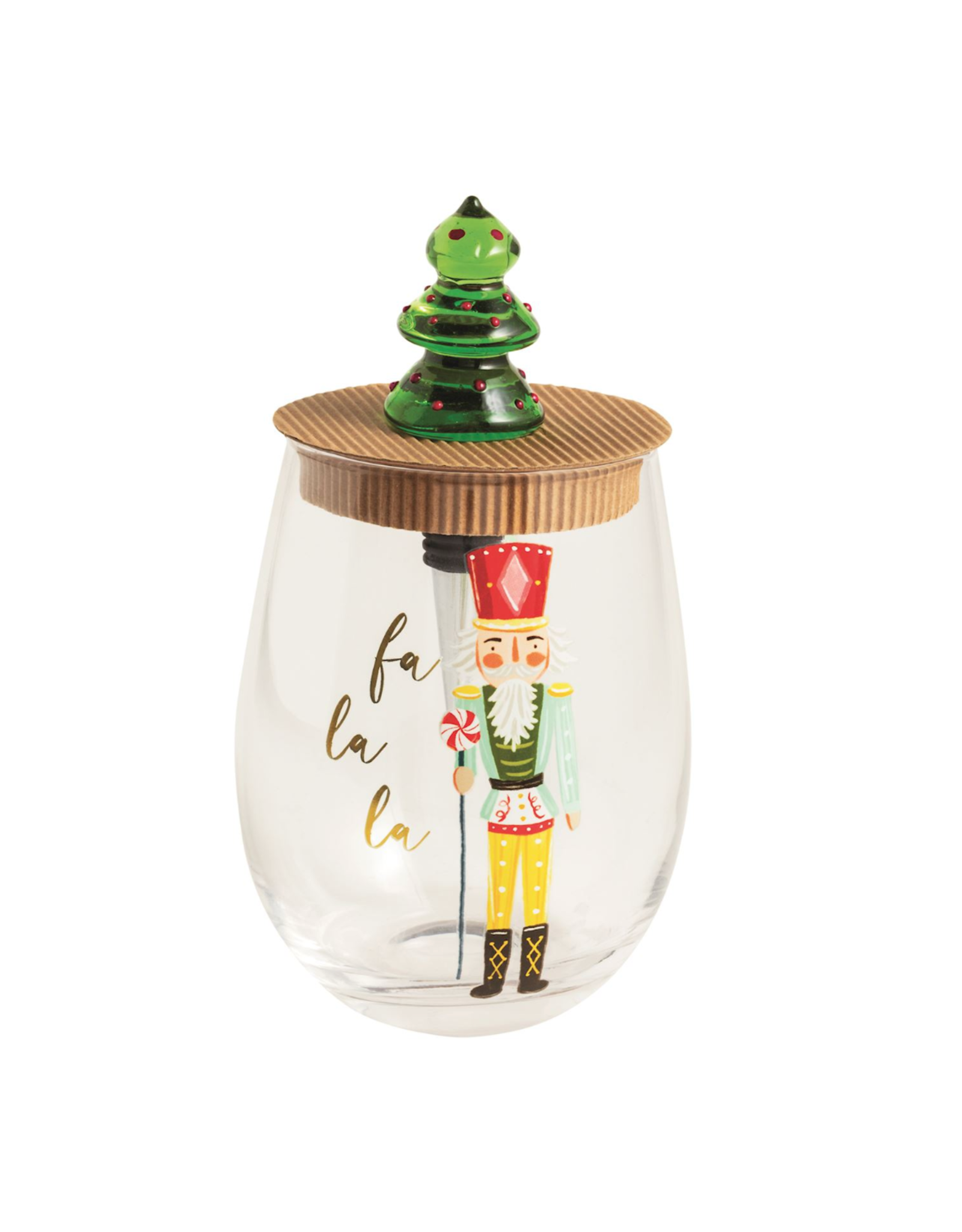 Mud Pie Tree Nutcracker Wine Glass & Stopper Set