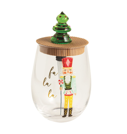Mud Pie Tree Nutcracker Wine Glass & Stopper Set