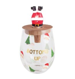 Mud Pie Bottoms Up Glass & Light-Up Stopper Set