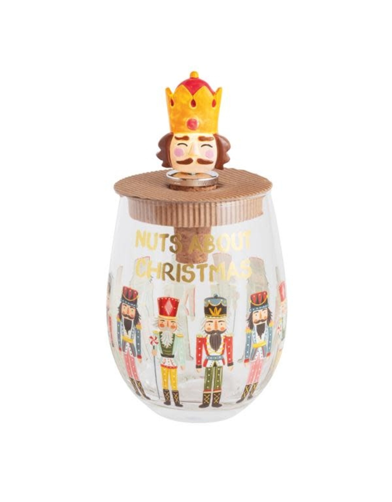 Mud Pie Nuts About Christmas Glass & Ligh-Up Stopper Set