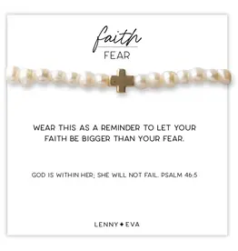 Lenny & Eva/Faire Faith Over Fear Gold Cross Bracelet, 6mm - Pearl Beads