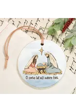 Clairmont And Co Kneeling Nativity, Let Us Adore Him Wooden Ornament Clairmont And Co Kneeling Nativity, Let Us Adore Him Wooden Ornament