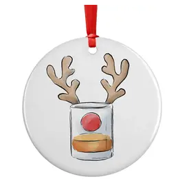 Barrel Down South/Faire Bourbon Whiskey Rudolph Glass Ceramic Christmas Ornament
