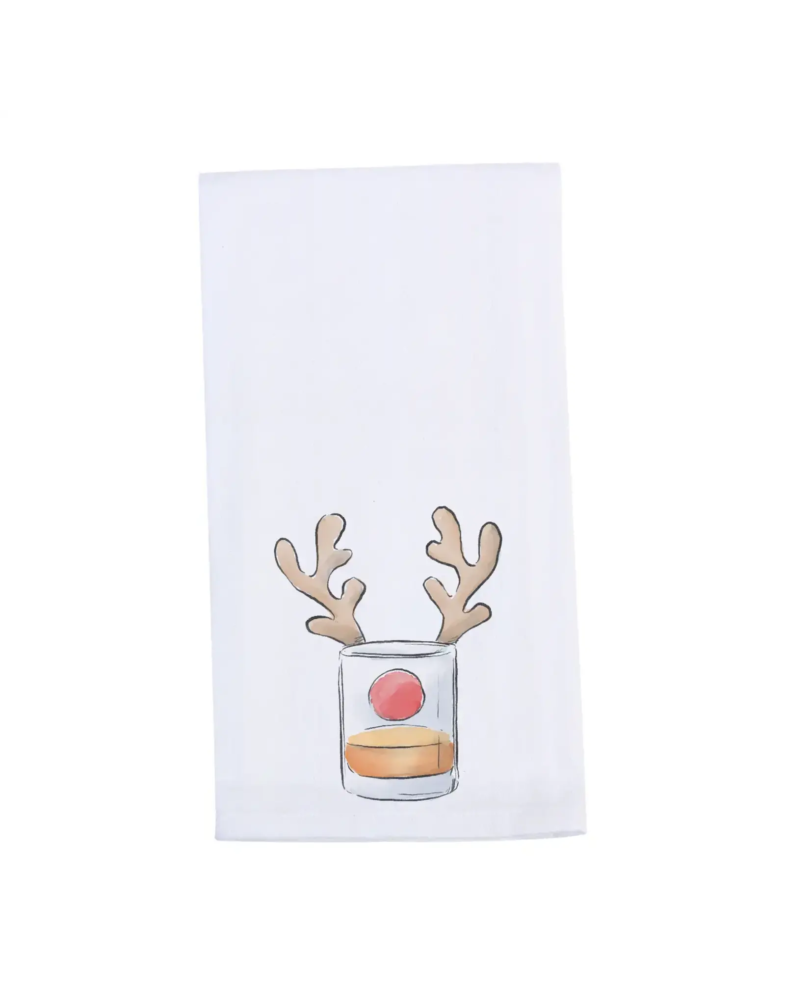 Barrel Down South/Faire Bourbon Glass Reindeer Tea Towel