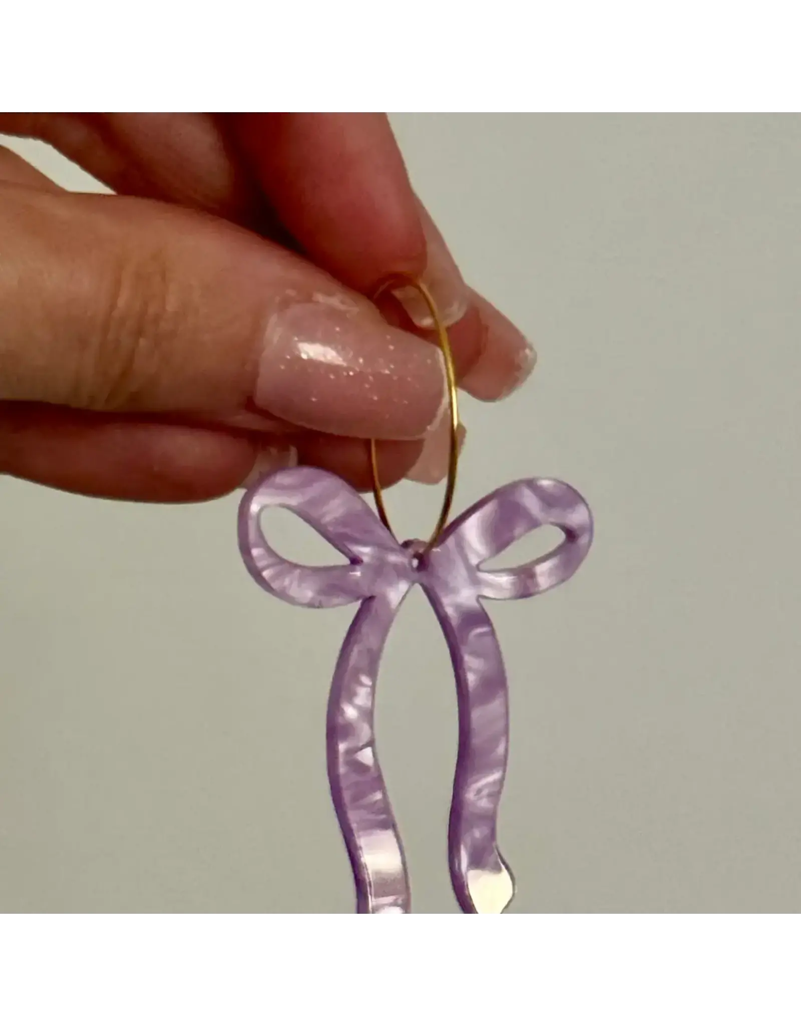 Louie Love Acrylic Purple Bow Hoop Earrings