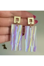 Louie Love Acrylic Purple Lavender Yellow Stripe Earrings