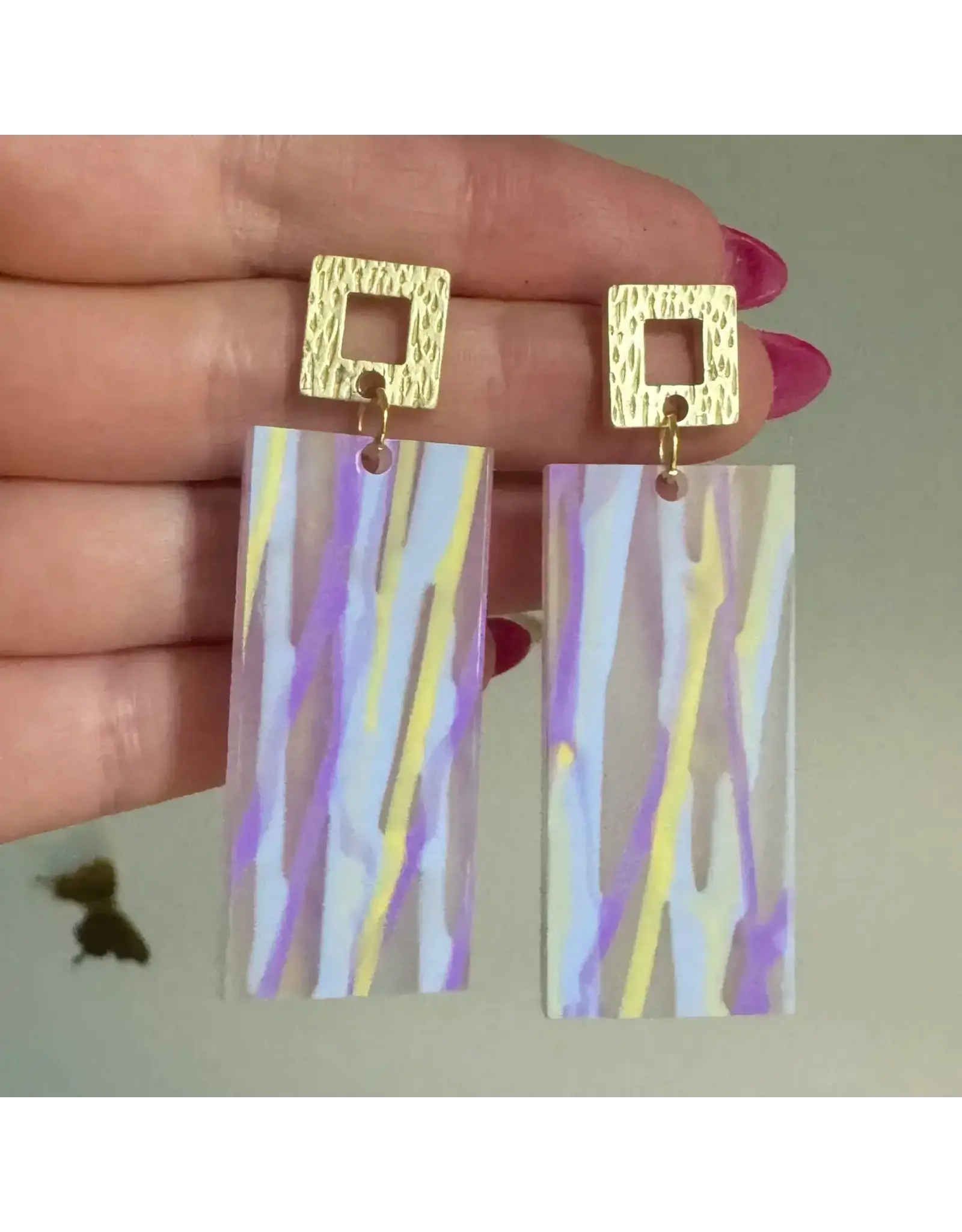 Louie Love Acrylic Purple Lavender Yellow Stripe Earrings