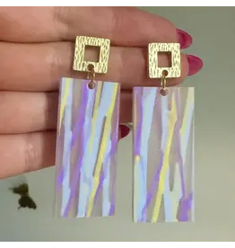 Louie Love Acrylic Purple Lavender Yellow Stripe Earrings