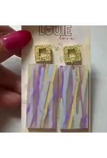 Louie Love Acrylic Purple Lavender Yellow Stripe Earrings