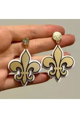 Louie Love Black & Gold Fleur De Lis Saints Acrylic Earrings