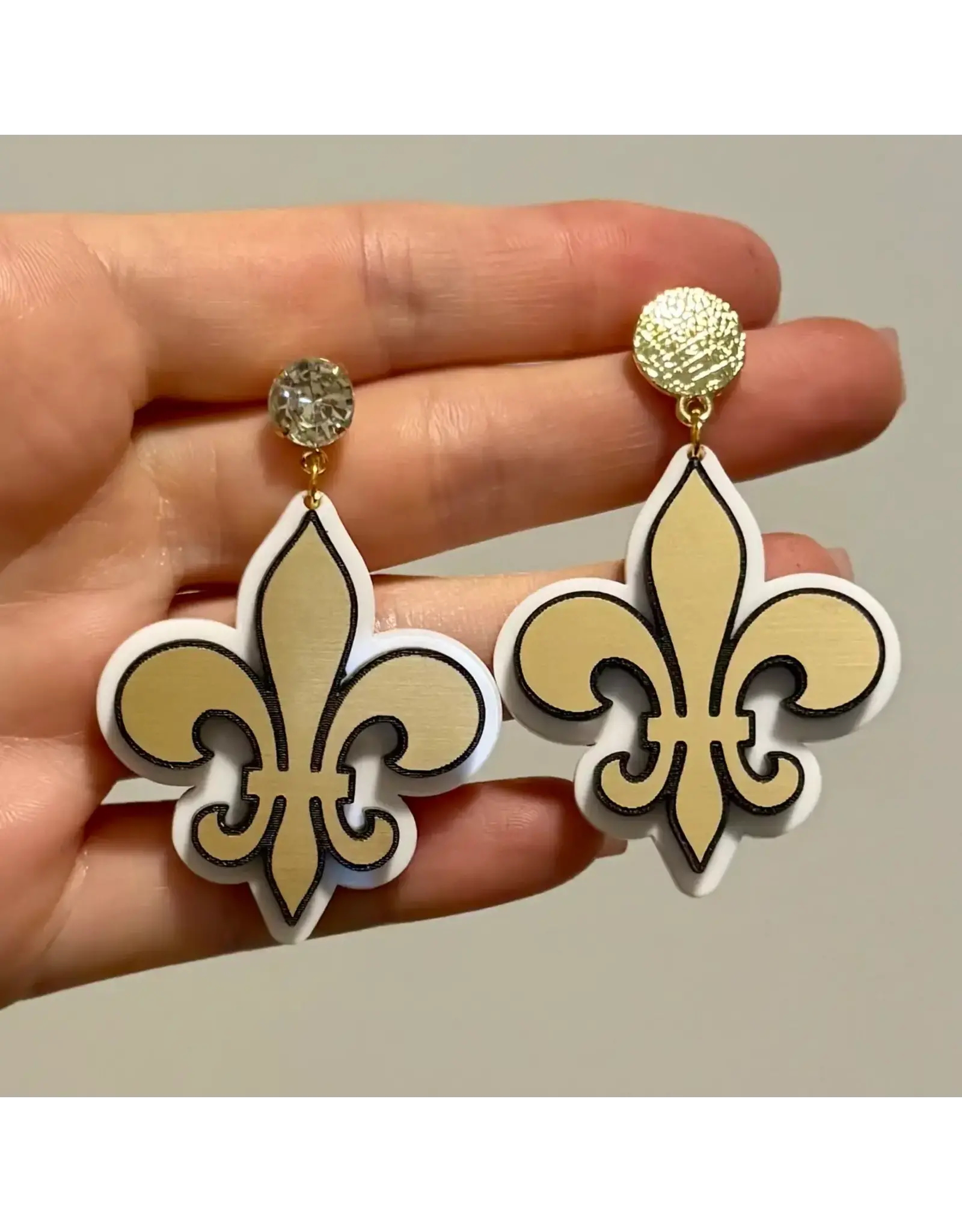 Louie Love Black & Gold Fleur De Lis Saints Acrylic Earrings