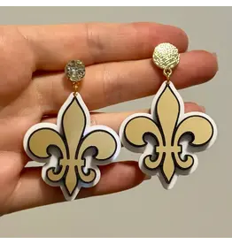 Louie Love Black & Gold Fleur De Lis Saints Acrylic Earrings
