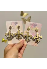 Louie Love Black & Gold Fleur De Lis Saints Acrylic Earrings