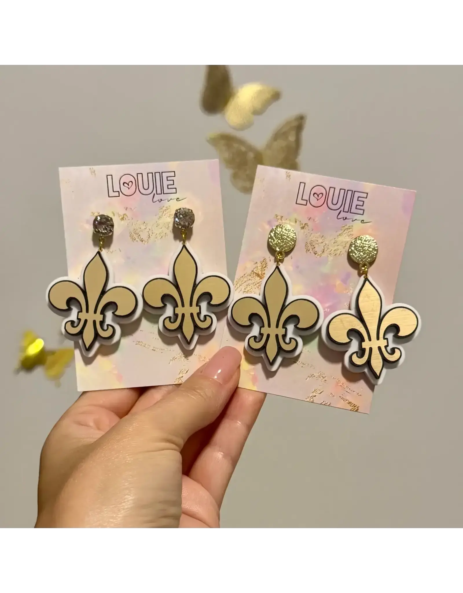 Louie Love Black & Gold Fleur De Lis Saints Acrylic Earrings