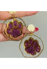 Louie Love Purple & Gold Football Sports Paw Earrings