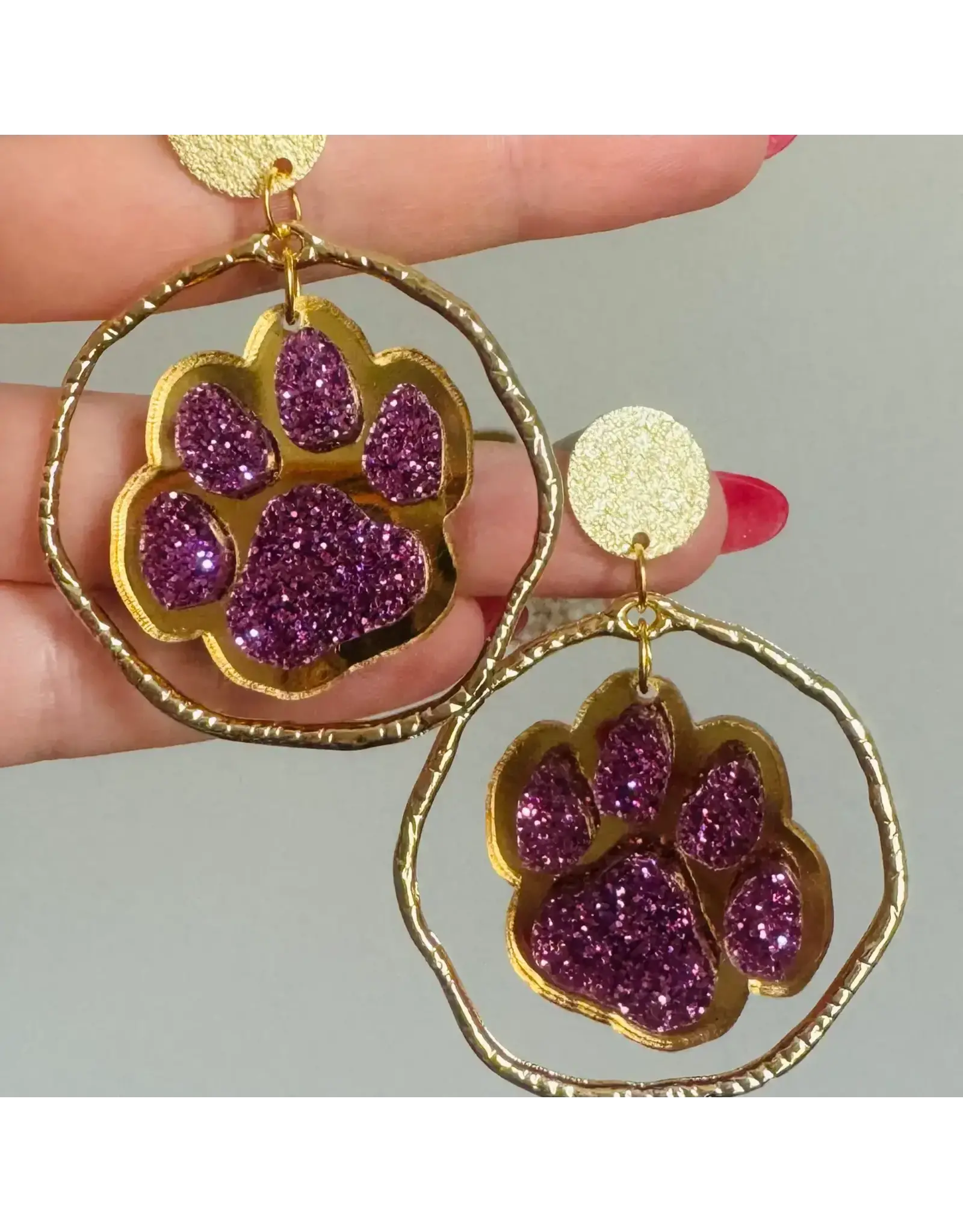 Louie Love Purple & Gold Football Sports Paw Earrings