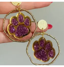 Louie Love Purple & Gold Football Sports Paw Earrings