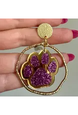 Louie Love Purple & Gold Football Sports Paw Earrings