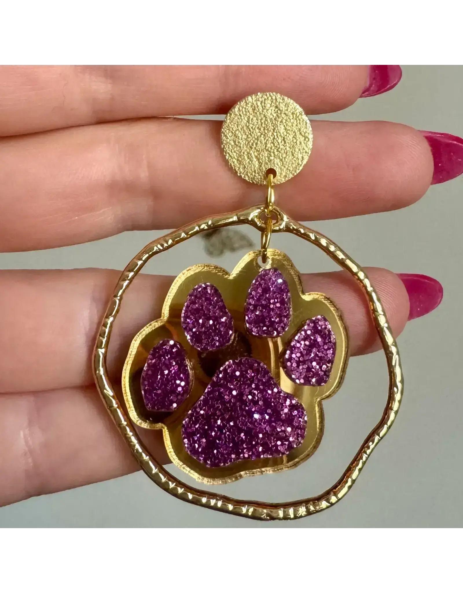 Louie Love Purple & Gold Football Sports Paw Earrings