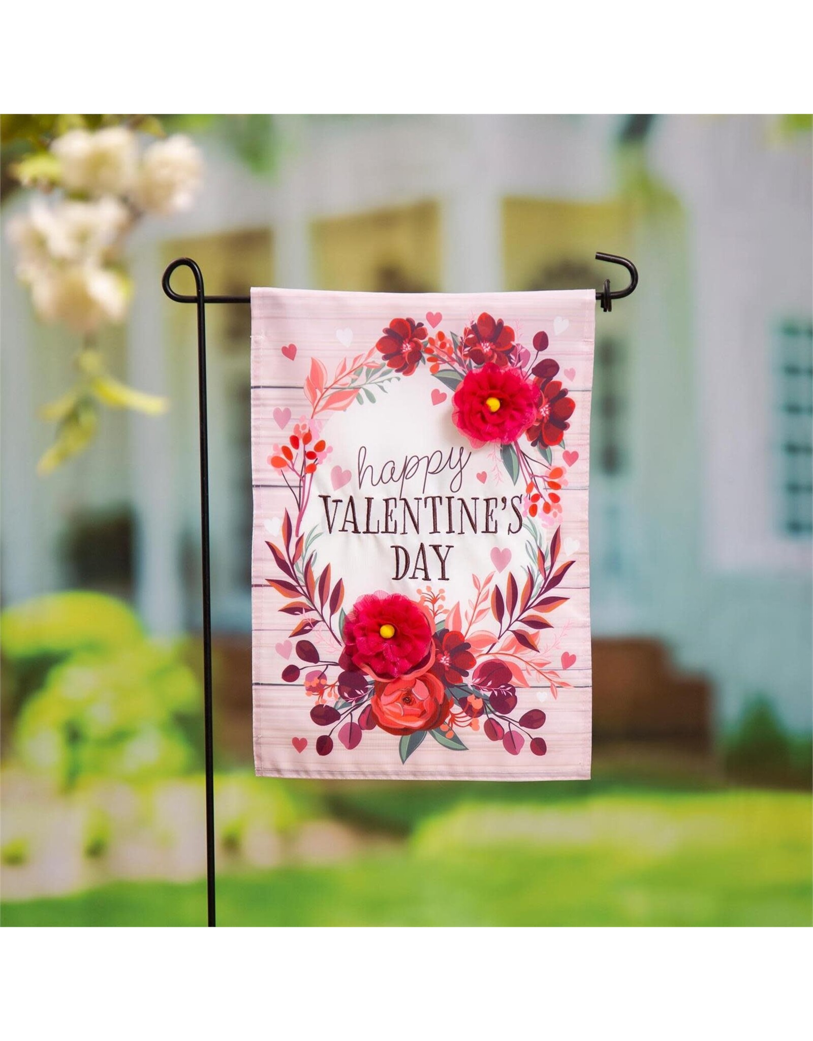 Evergreen Enterprises Floral Happy Valentine's Day Applique Garden Flag