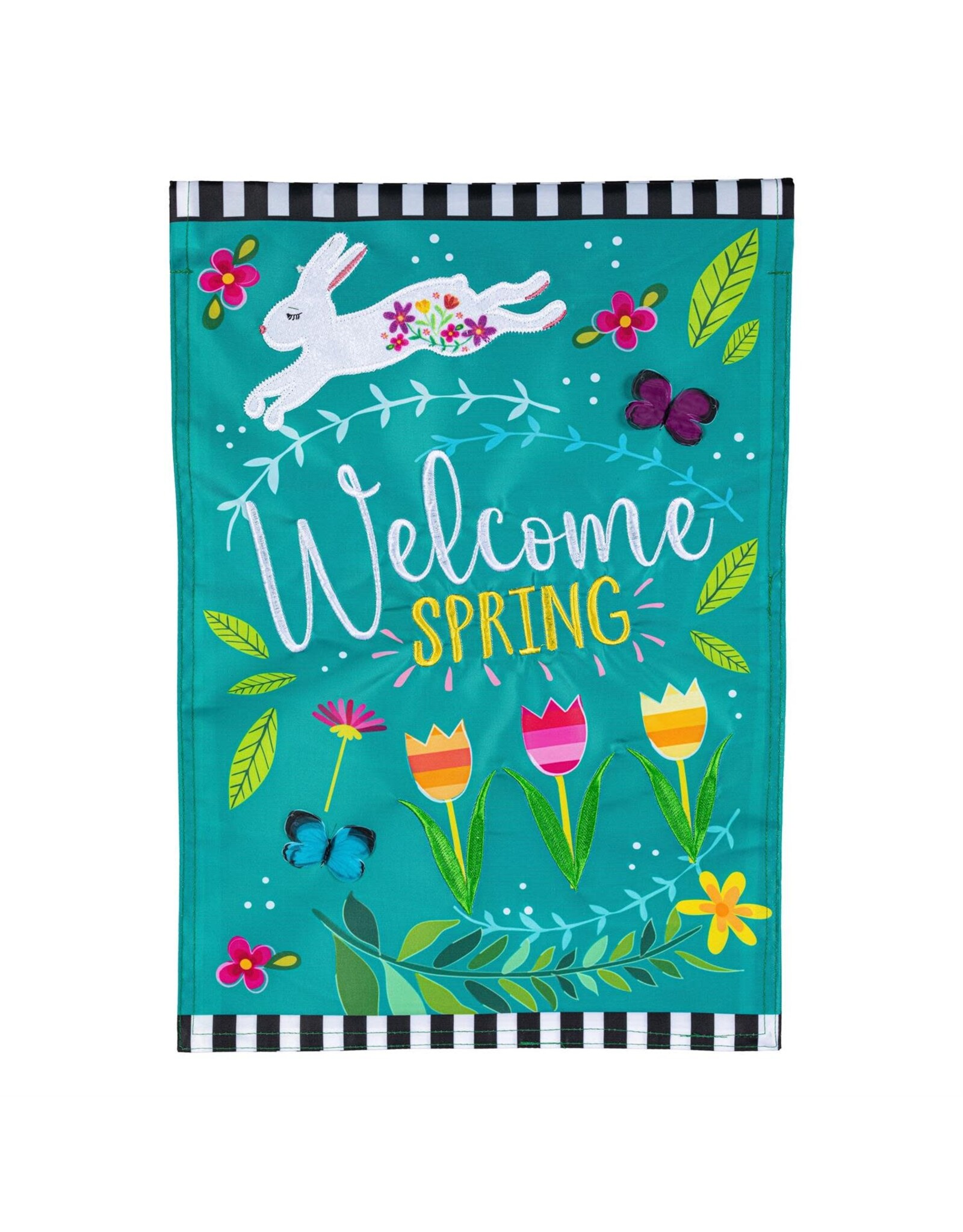 Evergreen Enterprises Welcome Spring Bunny Applique Garden Flag