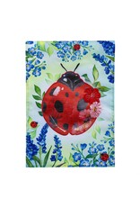 Evergreen Enterprises Pollinator Garden Blue Florals Ladybug Applique Garden Flag