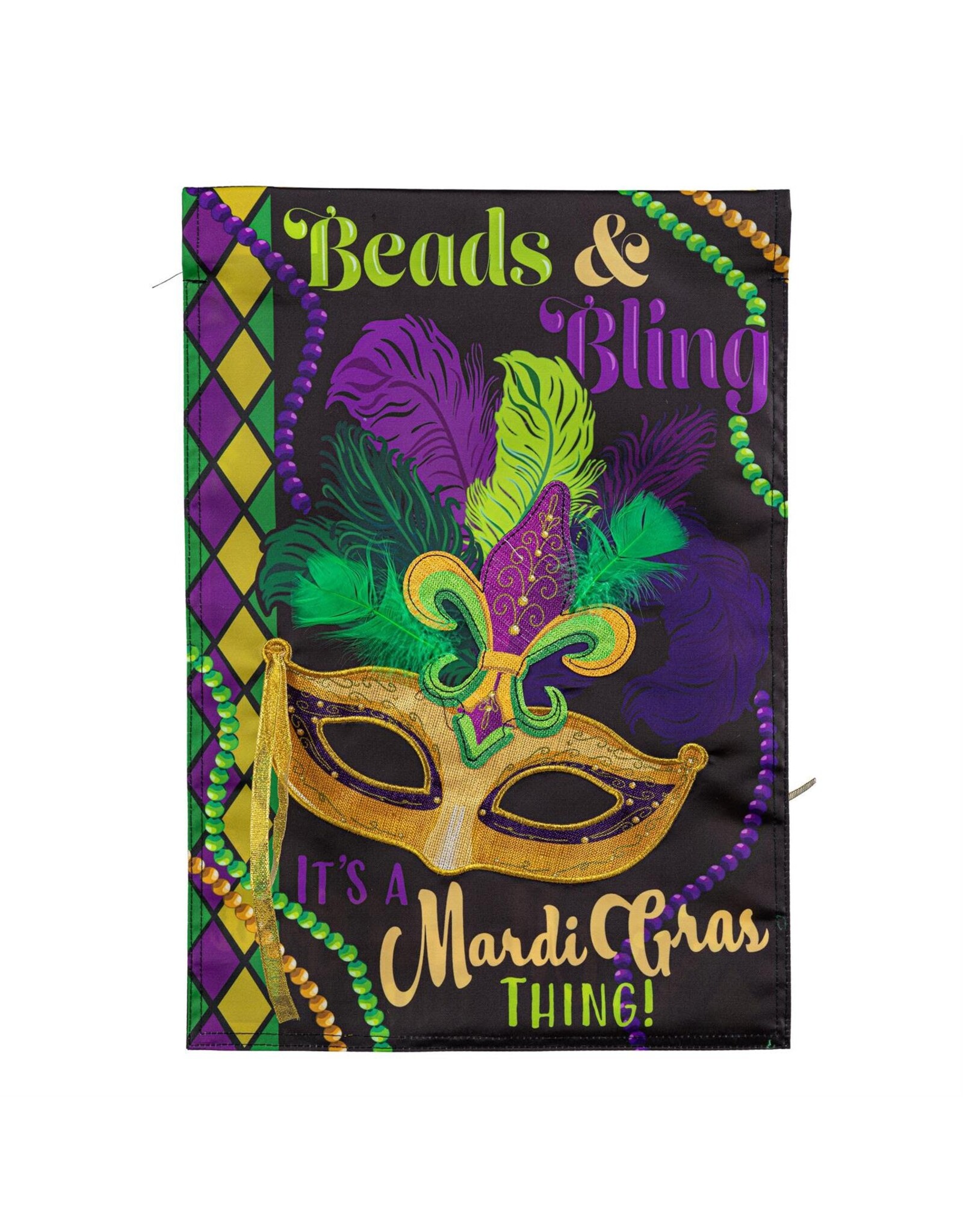 Evergreen Enterprises Mardi Gras Beads & Bling Applique Garden Flag
