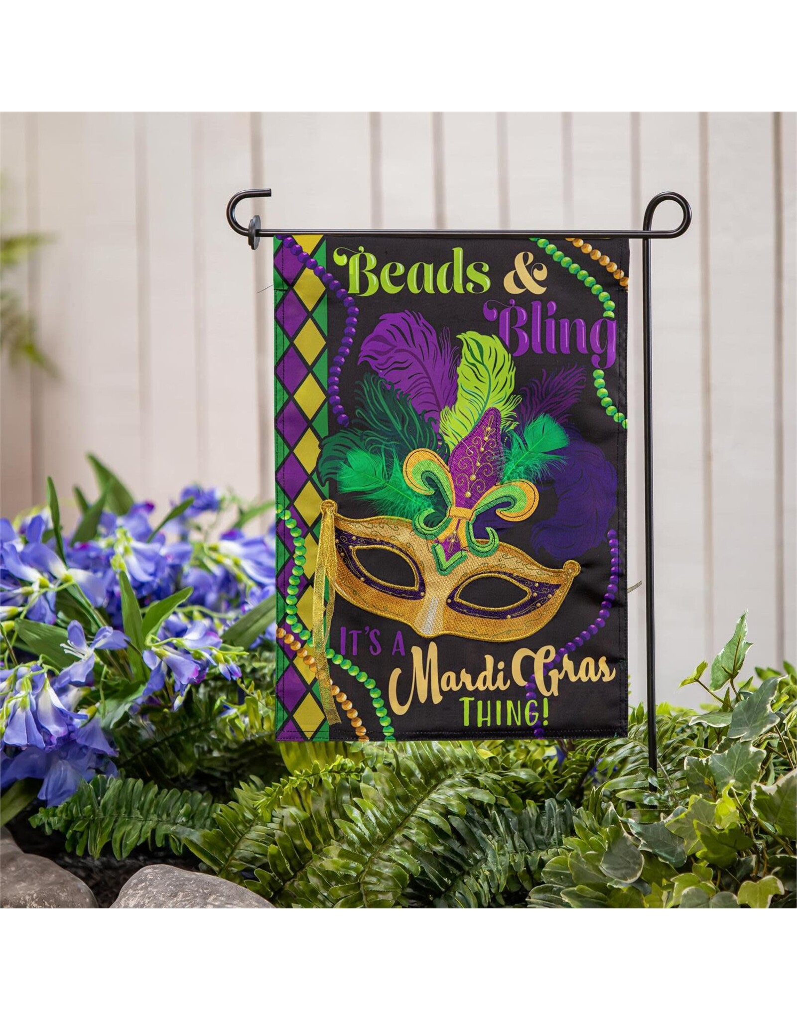 Evergreen Enterprises Mardi Gras Beads & Bling Applique Garden Flag