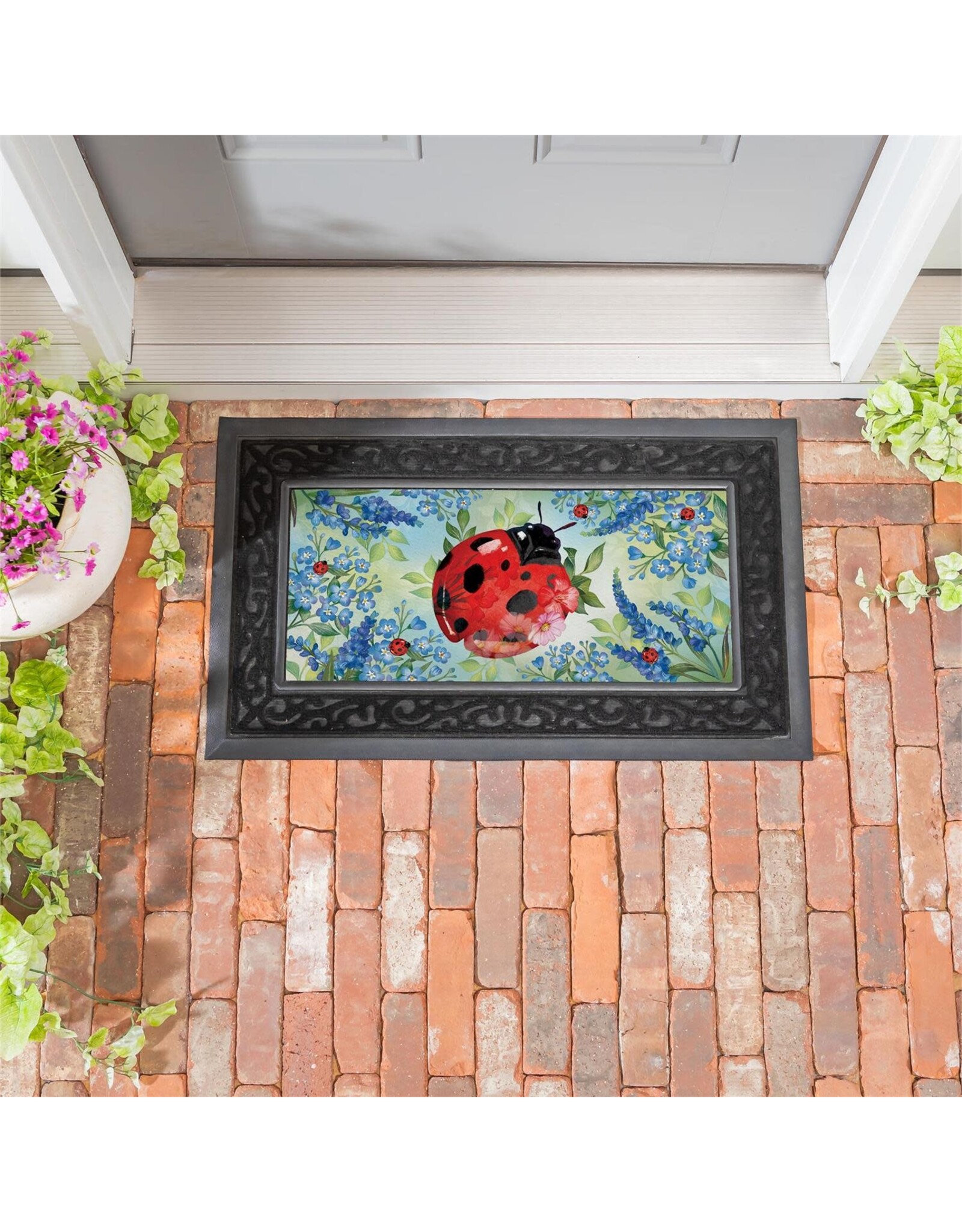 Evergreen Enterprises Pollinator Garden Blue Florals Ladybug Sassafras Switch Mat