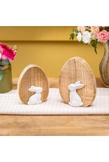 Evergreen Enterprises Bunny Blooms Table Decor Wood Egg with Ceramic Bunny, Set of 2