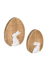 Evergreen Enterprises Bunny Blooms Table Decor Wood Egg with Ceramic Bunny, Set of 2