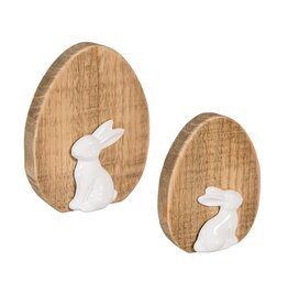 Evergreen Enterprises Bunny Blooms Table Decor Wood Egg with Ceramic Bunny, Set of 2