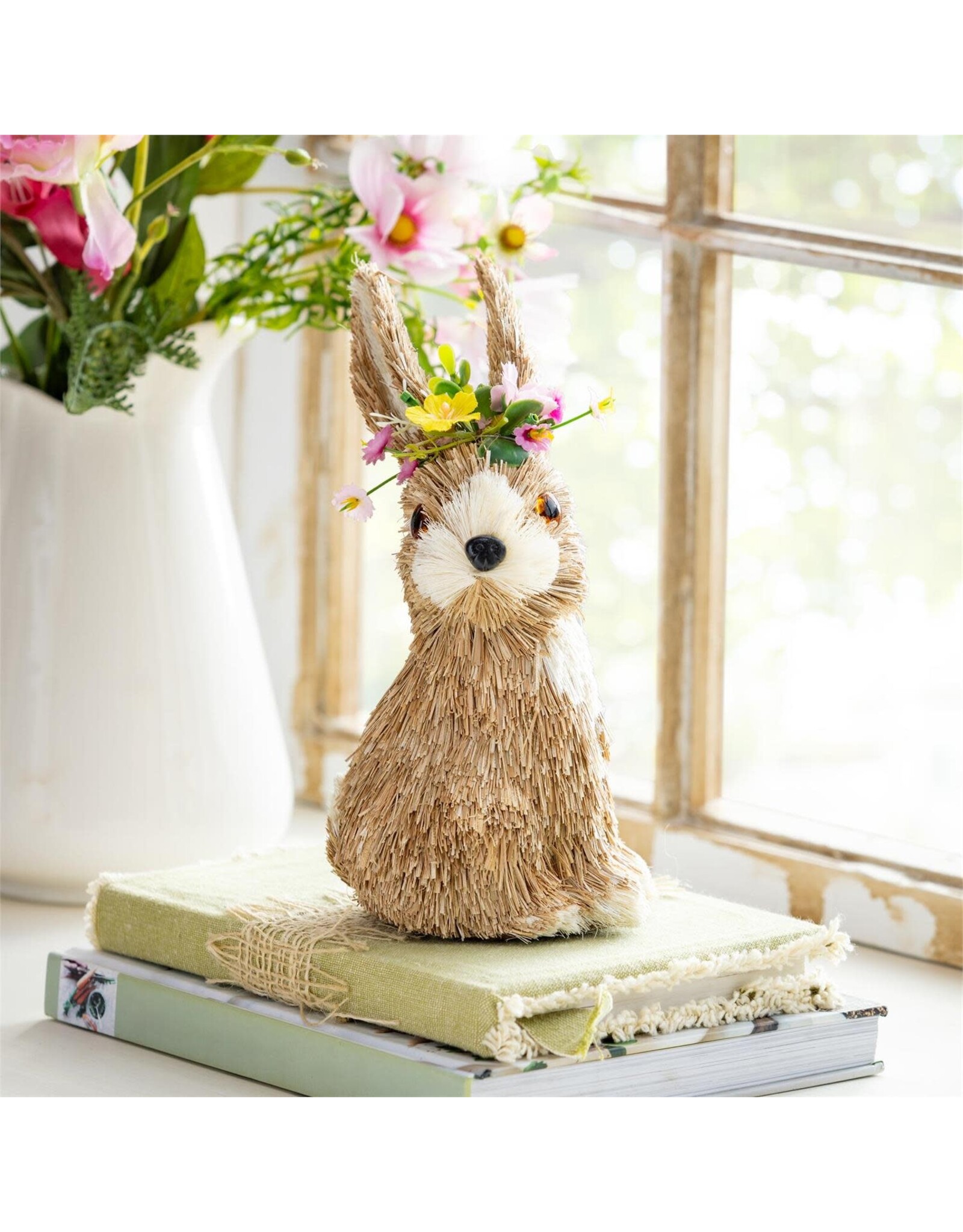 Evergreen Enterprises Bunny Blooms Table Decor Natural Fiber Floral Bunny, 10"H