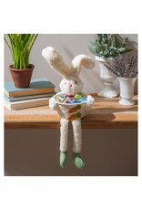 Evergreen Enterprises Bunny Blooms Table Decor Fabric Bunny with Bowl and Dangling Legs