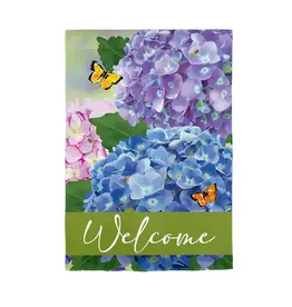 Evergreen Enterprises Hydrangea and Butterfly Welcome Burlap House Flag
