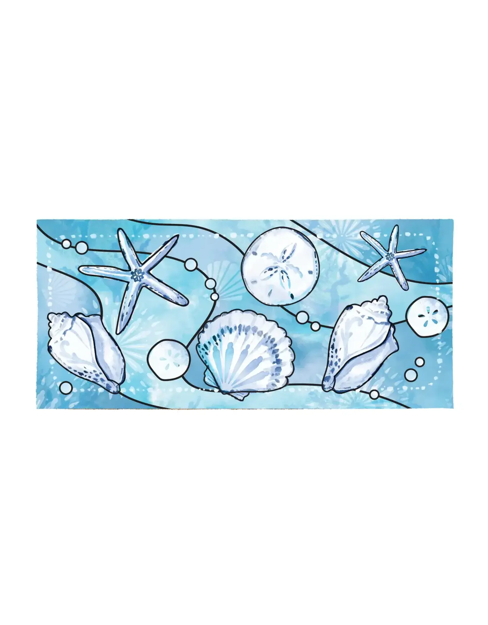 Evergreen Enterprises Blue Coastal Shells Flocked Coir Sassafras Switch Mat, Sea Illustration