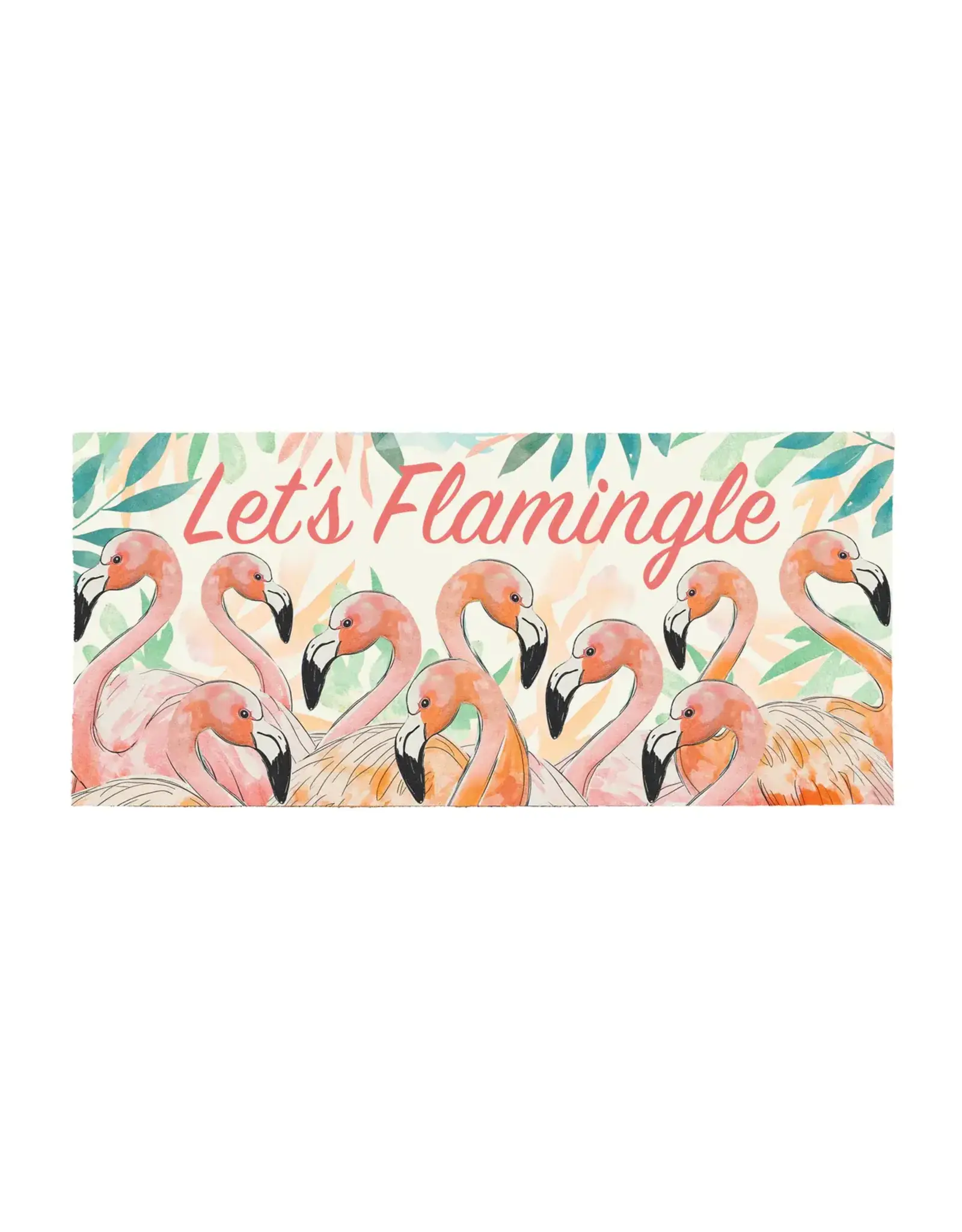 Evergreen Enterprises Palm Beach Flamingo Flocked Coir Sassafras Switch Mat, "Let's Flamingle"