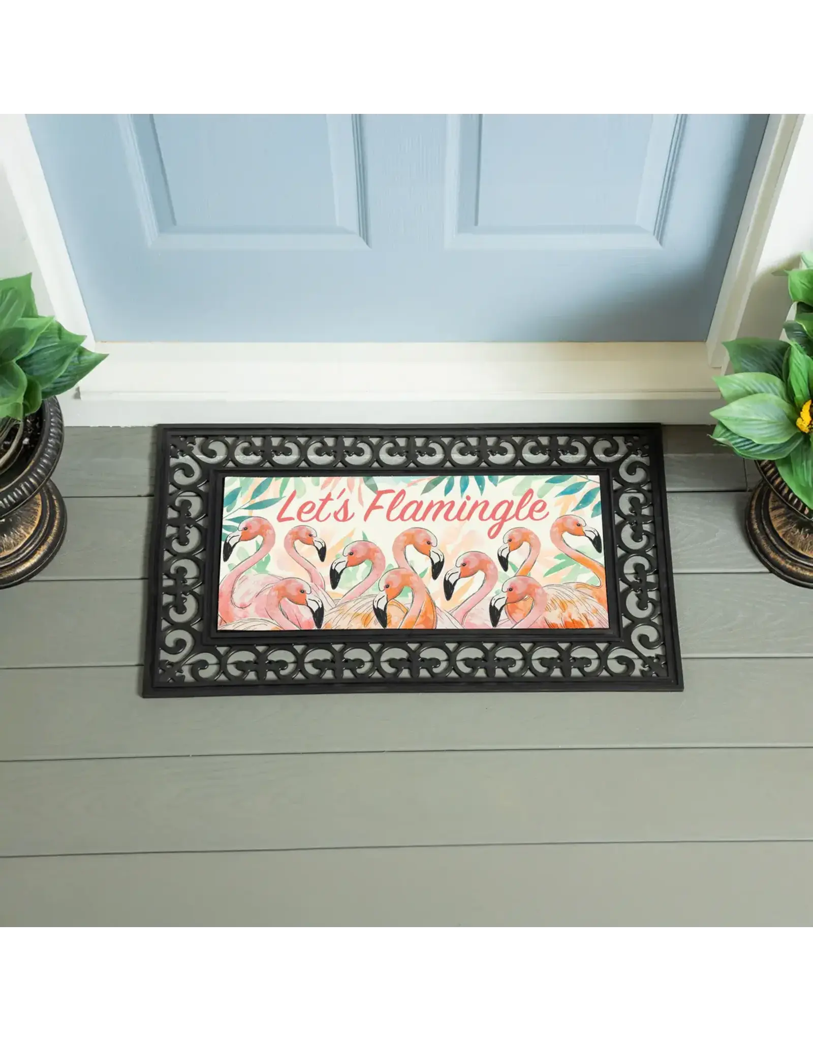 Evergreen Enterprises Palm Beach Flamingo Flocked Coir Sassafras Switch Mat, "Let's Flamingle"
